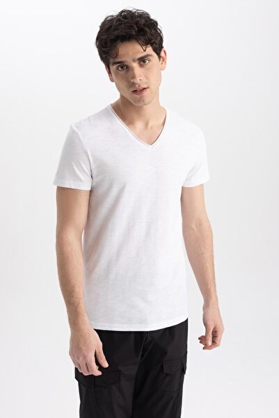 DeFacto Slim Fit V-Neck Basic Short Sleeve 100 Cotton T-Shirt M4791az23sm