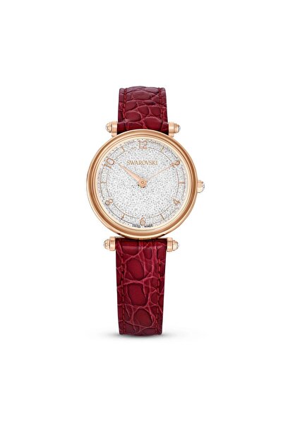Swarovski Crystalline Wonder Saat, Deri Kayiş, Kirmizi, Pembe Altin Rengi Kaplama - SWRK05656905