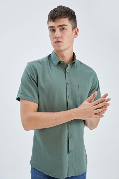 DeFacto Slim Fit Basic Short Sleeve 100% Cotton Shirt R1706az23sm