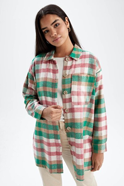 DeFacto Relax Fit Checked Flannel Long Sleeve Shirt Tunic Y9945az22au