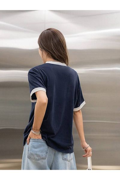 trendgar Λευκό Rebana Λεπτομερές μπλουζάκι 08 εμπριμέ Navy Blue Oversize