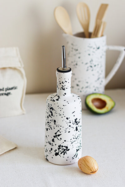Beige & Stone Spotted Ceramic Olive Oil And Liquid Bottle