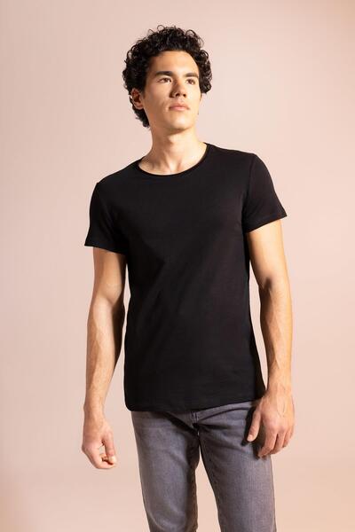DeFacto Slim Fit Crew Neck Basic κοντό μανίκι 100 βαμβακερό μπλουζάκι M4789az...