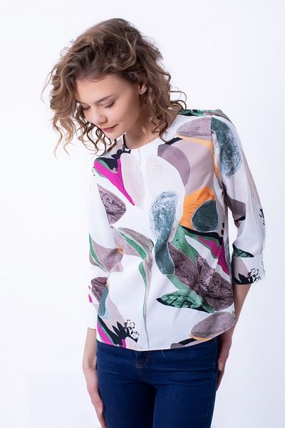 Cliche Women's Patterned Fabric Three-Quarter Sleeve Basic Blouse