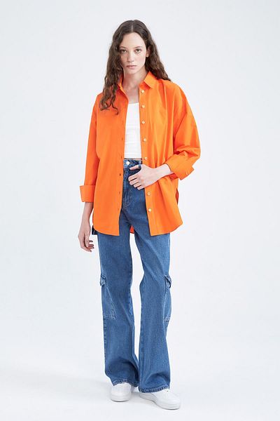 DeFacto Oversize-Fit-Tunika aus Popeline mit Hemdkragen und langen Ärmeln aus 100 % Baumwolle T5494az23sp