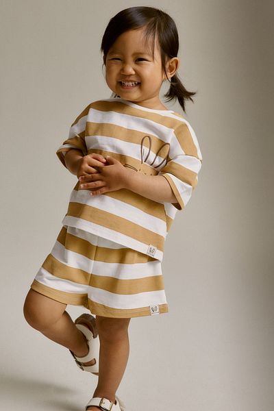 Next Baby 100% Cotton Mustard Rabbit Patterned Short Sleeve Top and Bottom Set