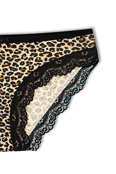 HNX Chiloți de damă din dantelă din bumbac leopard din 3 piese