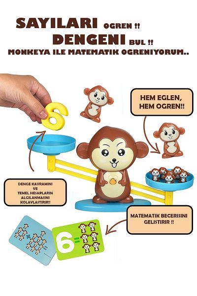 Kayyum Oyuncak Educational Monkey Balance Game, Mathematics Tutorial Game Set with Transaction Card