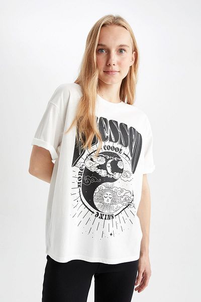 DeFacto Coool Loose Fit Printed Short Sleeve 100% Cotton T-Shirt Z2174az23sm