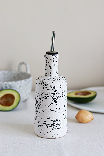 Beige & Stone Spotted Ceramic Olive Oil And Liquid Bottle
