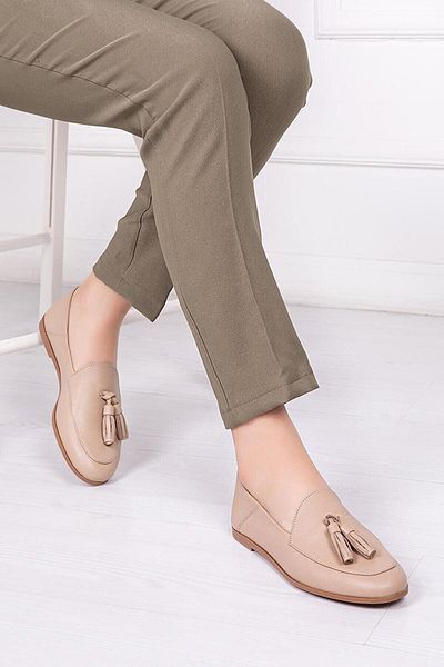 Deripabuc Genuine Leather Beige Women's Casual Shoes Pcc-f04