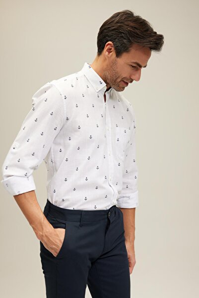 DeFacto Regular Fit Patterned Long Sleeve 100% Cotton Shirt Z3002az23sp