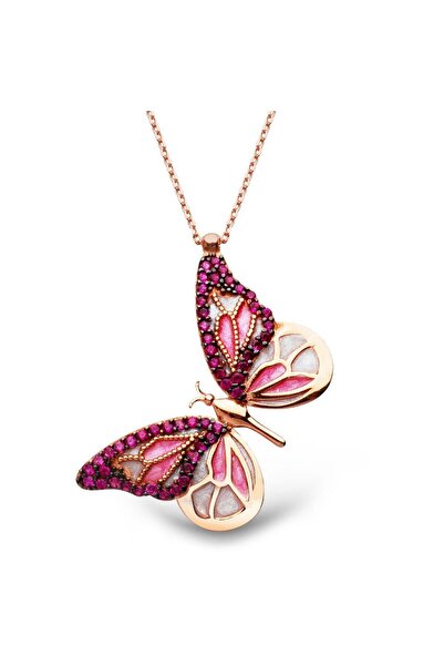 PİGADO 925 Ayar Gümüş Masumiyet Mavi Kelebek Kolye Sevgililer Günü Hediyesi