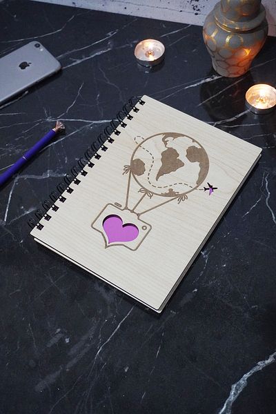 markcat Balloon Patterned Wooden Notebook - Daily Use, A5 Spiral, Unlined - Gift Effect