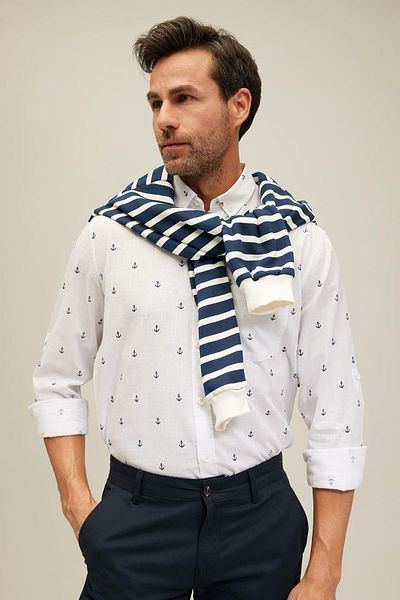 DeFacto Regular Fit Patterned Long Sleeve 100% Cotton Shirt Z3002az23sp