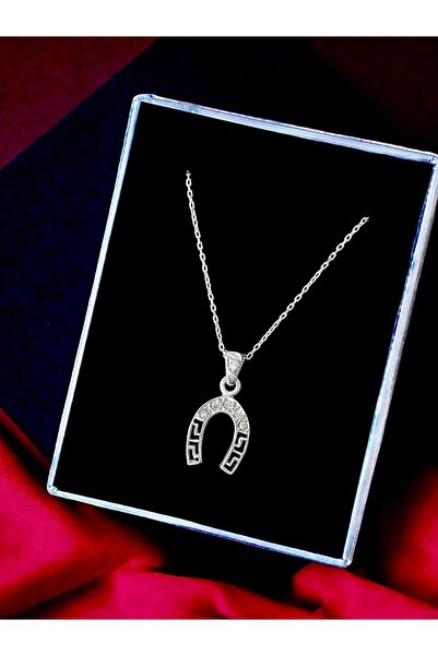 Alaja Silver At Nalı Sembolü Işleme Taşlı Tasarım 925 Ayar Gümüş Kolye