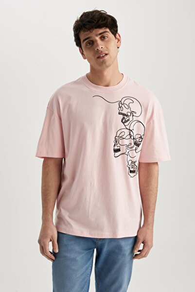 DeFacto Tricou 100% bumbac imprimat cu decolteu roșu și confortabil Z5875az23sm
