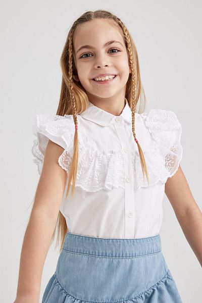 DeFacto Girl's White Poplin Short Sleeve Shirt Z4899a623sm