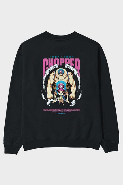 Ankhises Tony Tony Chopper Hanorac oversize negru cu imprimeu pe spate, bărbați, femei, cu gâtul turn