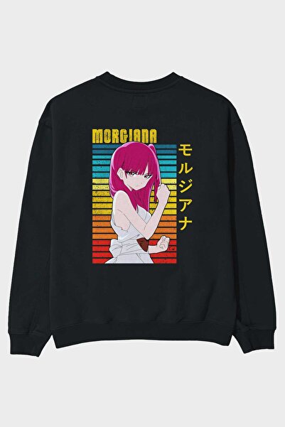 Ankhises Morgiana 3 Anime Back Štampano Crna Oversize kroj Dukserica Muškarci...
