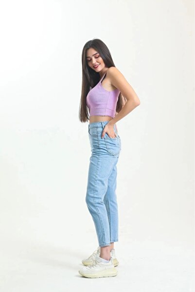 LİMABEL Evolution Ice Light Blue Colorfast Mom Jean Women's Boyfriend High Waist Denim Pants Power Lycra