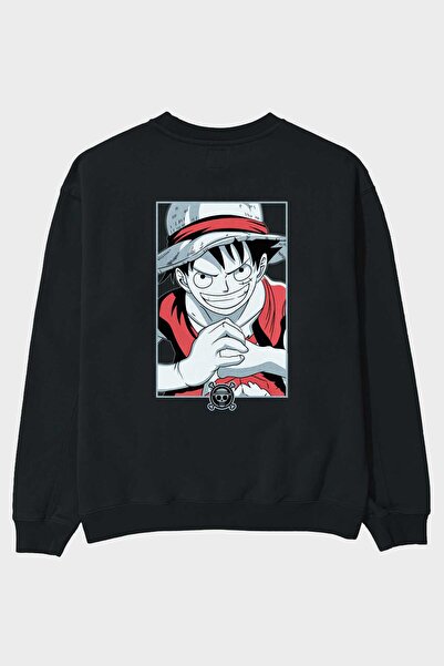 Ankhises LUFF D. MONKEY OnePiece Anime Back Štampano Crna Oversize kroj Dukse...