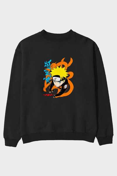 Ankhises Naruto uzumaki 1 Hanorac supradimensionat negru cu imprimeu în față anime pentru bărbați și femei cu gât crepus