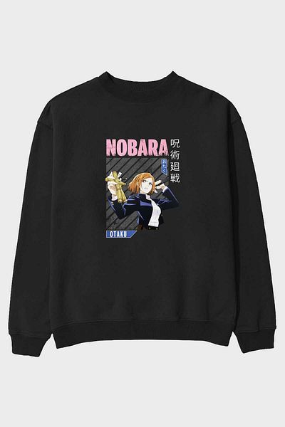 Ankhises Nobara Kugisaki 6 Hanorac supradimensionat negru cu imprimeu în față anime Bărbați, femei, cu gât crepus