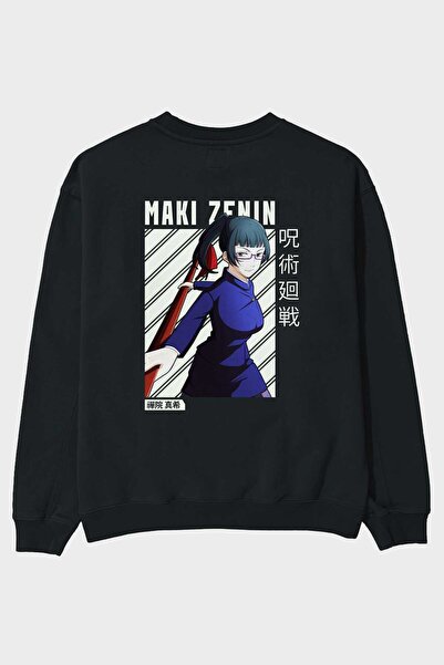 Ankhises Maki Zenin CHAİNSAWMAN Аніме з принтом на спині Чорний оверсайз-свет...