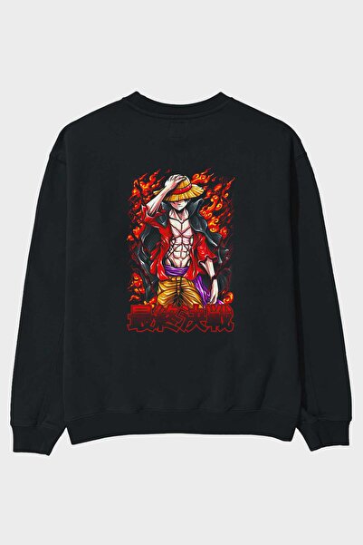 Ankhises MONKEY D. LUFFY (3) Anime Back Štampano Crna Oversize kroj Dukserica...