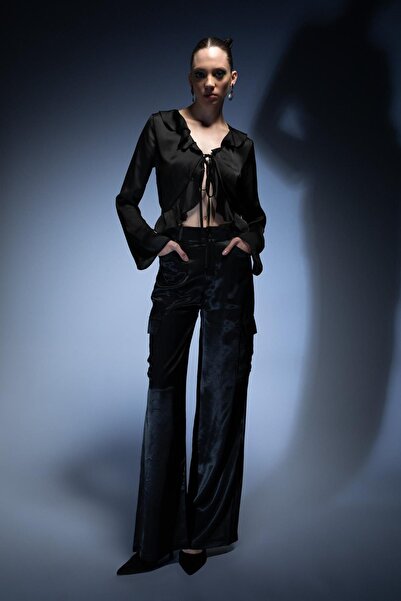 DeFacto Wide Leg Cargo Pocket Regular Waist Maxi Satin Trousers Z6404az22wn