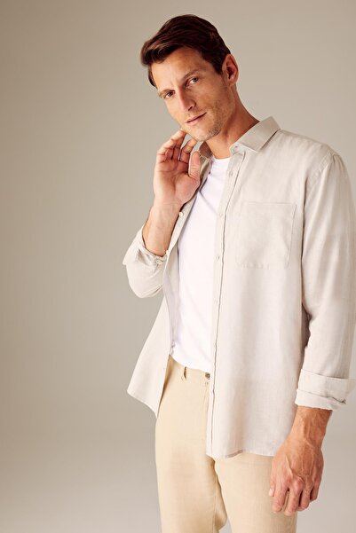 DeFacto Normál szabású pólógallér, 100% vászon hosszú ujjú ing Z7052az23sm