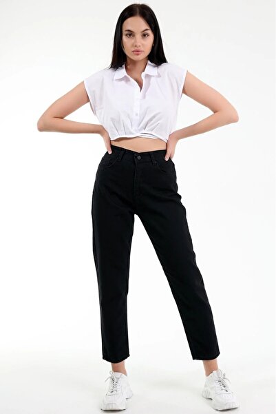 LİMABEL Evolution Black Colorfast Mom Jean Women's Boyfriend High Waist Denim Pants Power Lycra