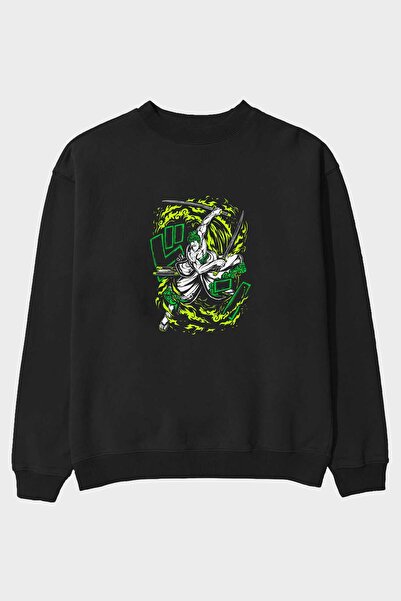 Ankhises ZORO-ONE PIECE (2) Anime Front Štampano Crna Oversize kroj Dukserica...