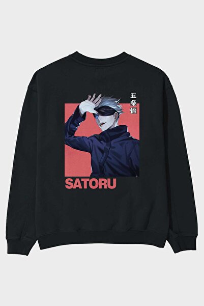 Ankhises SATORU GOJO 2 Anime Back Štampano Crna Oversize kroj Dukserica Muška...