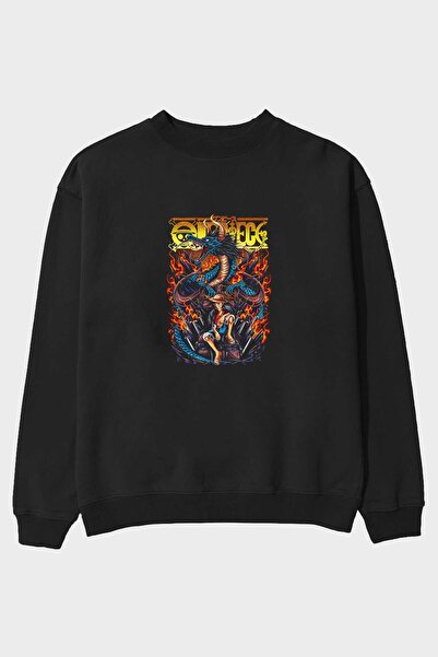 Ankhises MONKEY D. LUFF-ONE PIECE Anime Front Štampano Crna Oversize kroj Duk...
