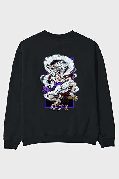 Ankhises MONKEY D. LUFFY GEAR5 Anime Back Štampano Crna Oversize kroj Dukseri...