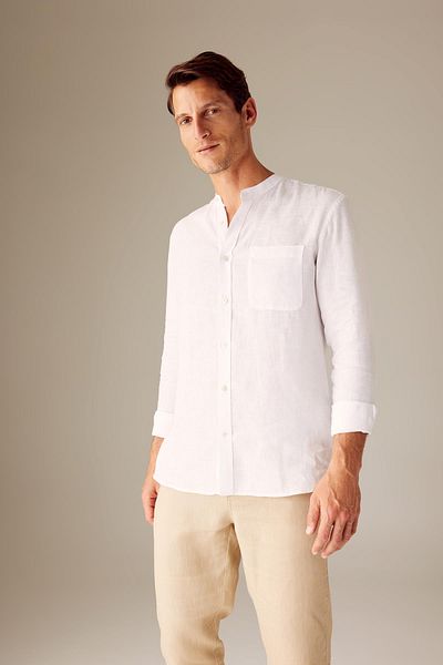 DeFacto Modern Fit Stand Collar 100% Linen Long Sleeve Shirt Z7053az23sm