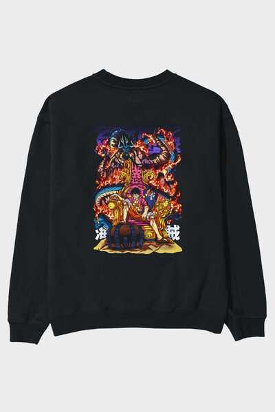 Ankhises MONKEY D. LUFFY 1 Anime Back Štampano Crna Oversize kroj Dukserica M...