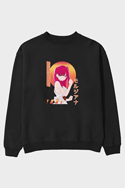 Ankhises Morgiana 5 Anime Front Štampano Crna Oversize kroj Dukserica Muškarc...