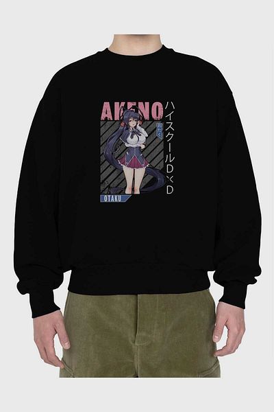 Ankhises Akeno Himejima 4 Anime Pre-Imprimat Hanorac negru supradimensionat Bărbați Femei Decolteu