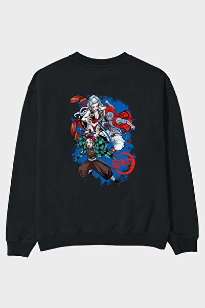 Ankhises TANJIRO, AKAZA, DAKI Anime Back Štampano Crna Oversize kroj Dukseric...