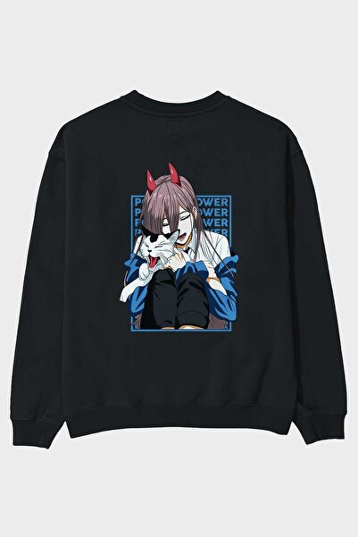 Ankhises POWER CHAINSAWMAN Аніме з принтом на спині Чорний оверсайз-светр Чол...