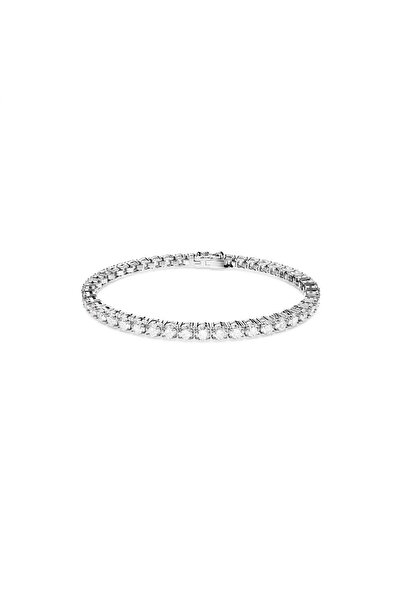 Swarovski Matrix Tennis Bileklik, Round Cut, Beyaz, Rodyum Kaplama - XL SWRK0...