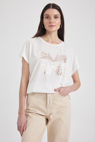 DeFacto Traditional Crew Neck Butterfly Patterned Short Sleeve T-Shirt Z6447az23sp