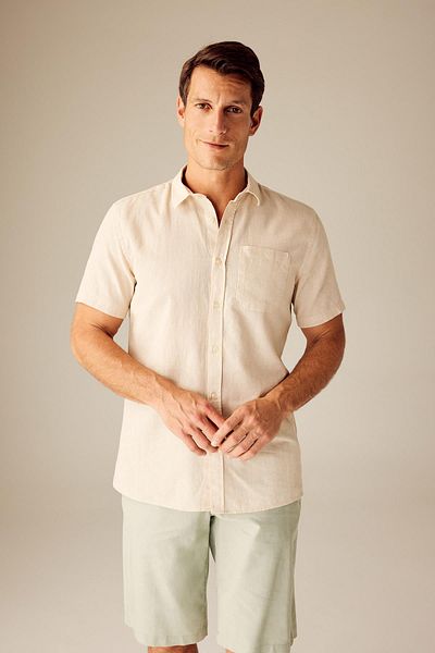 DeFacto Regular Fit Polo Collar Linen Blended Short Sleeve Shirt W7947az23sm
