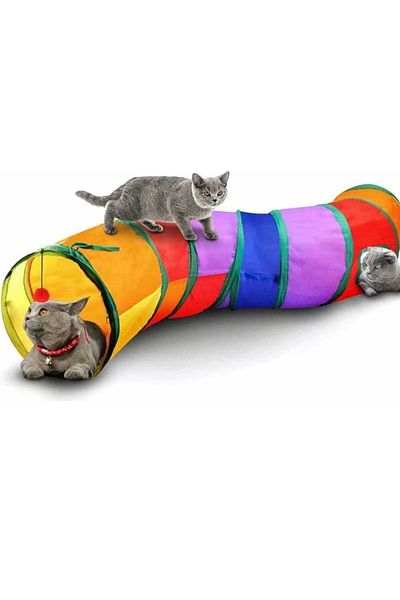 Demirhan Group S Curved Cat Tunnel Folding Rainbow Cat Play Tunnel Pet Playing Tunnel