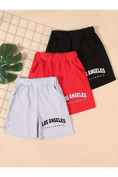 Machetta Children's Set of 3 Printed Plain Summer Short Shorts - Casual Short Shorts