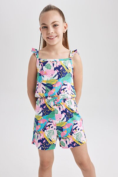 DeFacto Girl's Patterned Strappy Cotton Short Jumpsuit T2733a623hs