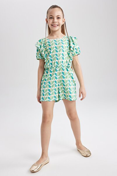 DeFacto Girl's Patterned Short Sleeve Jumpsuit Z8120a623hs